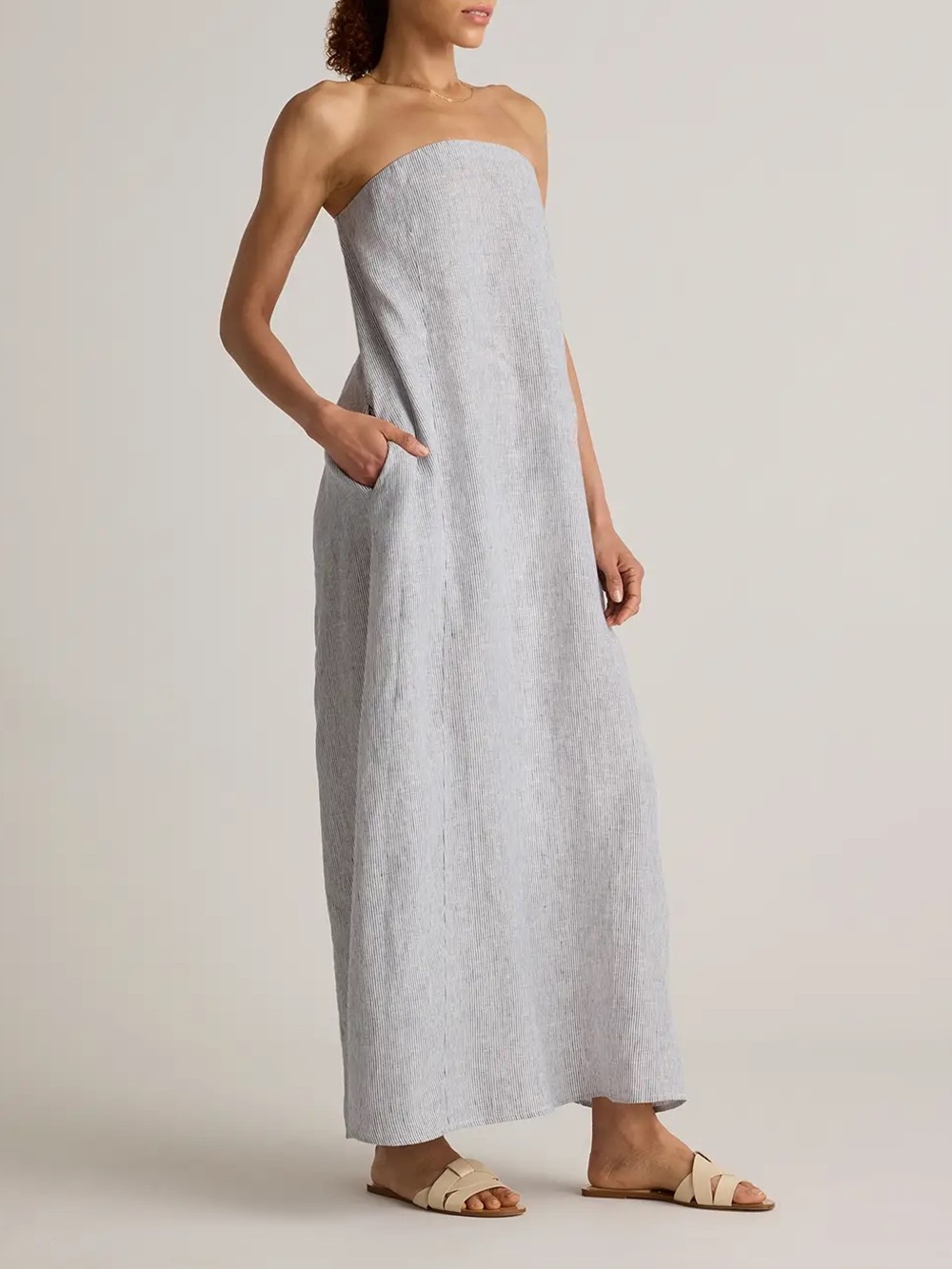 Quince 100% European Linen Strapless Maxi Dress